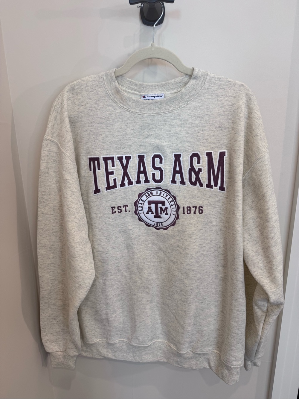 Champion Texas A&M Crewneck Sweatshirt - Oatmeal/Maroon Graphic